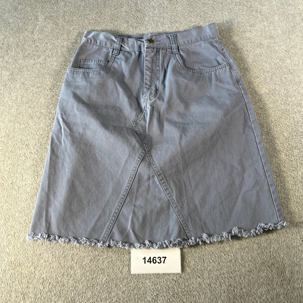 Xhilaration A Line Skirt Womens 5 Gray Denim Cotton Zip Fly Preppy Frayed Hem